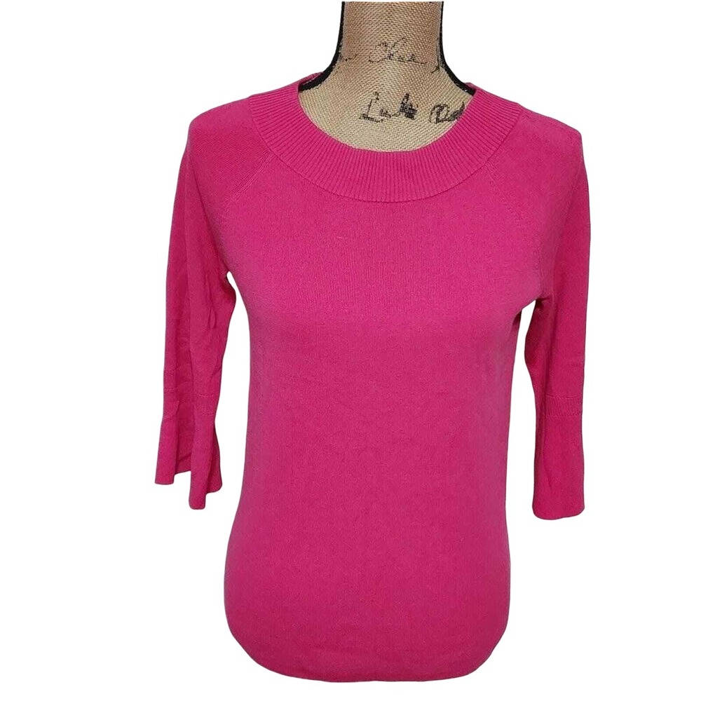 Talbots Petites‎ Hot Pink Bell Sleeve Sweater 3/4 Sleeve Ribbed Crew Neck MP